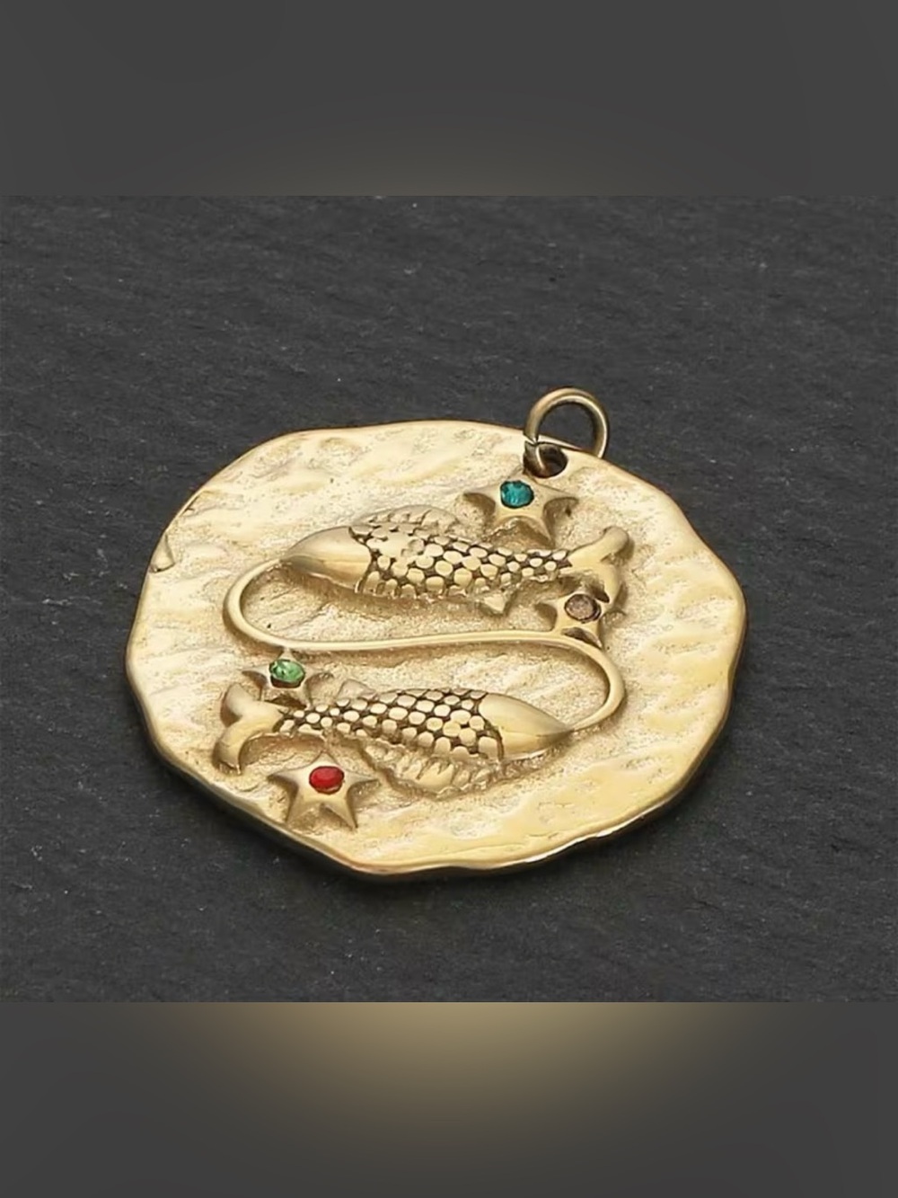 Gold-Tone Pisces Fish Pendant with Multicolor Accent Stones